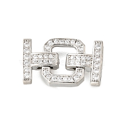 Rack Plating Brass Micro Pave Clear Cubic Zirconia Fold Over Clasps, Long-Lasting Plated, Lead Free & Cadmium Free, Rectangle, Platinum, 18mm(KK-V008-25P)