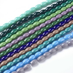 Opaque Solid Color Glass Beads Strands, Faceted, Rice, Mixed Color, 11~11.5x8mm, Hole: 1.4mm, about 60~61pcs/strand, 26.3 inch~26.9 inch(67~68.5cm)(GLAA-E409-03)