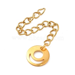 Ion Plating(IP) 304 Stainless Steel Curb Chain Extenders, End Chains with 201 Stainless Steel Donut Chain Tab, Golden, 60mm(STAS-P320-04G)