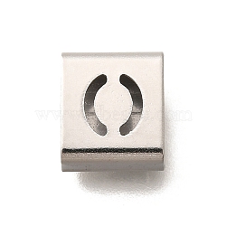 Letter Style 304 Stainless Steel Square Slide Charms, Letter O, 9x8x4mm, Hole: 3.5x8.5mm(STAS-L132-26O)