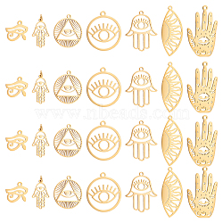 14Pcs 7 Style 201 Stainless Steel Pendants, Laser Cut, Hollow, Mixed Shapes, Golden, 12~35x13~24x1mm, hole: 1.5~3mm, 2pcs/style(STAS-DC0009-94)