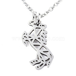 201 Stainless Steel Pendant Necklaces, with Cable Chains, Unicorn, Stainless Steel Color, 15.7 inch(40cm), 1.5mm, Unicorn: 21.5x10x1mm(NJEW-T009-JN130-40-1)