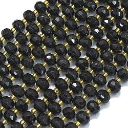 Natural Obsidian Beads Strands, with Seed Beads, Faceted, Lantern, 8~8.5x6.5~7mm, Hole: 0.6mm, about 44pcs/strand, 15.16''(38.5cm)(G-K389-E57-01)