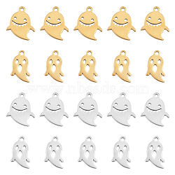 20Pcs 4 Style 304 Stainless Steel Charms, Ghost, Golden & Stainless Steel Color, 11x7x1mm and 12x10x1mm, Hole: 1.2mm and 1mm, 5pcs/style(STAS-CA0001-95)