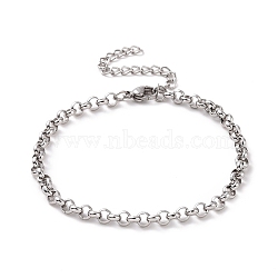 Non-Tarnish 304 Stainless Steel Rolo Chain Bracelet for Men Women, Stainless Steel Color, 7 inch(17.7cm), Link: 4x1.5mm(BJEW-E031-06P-06)