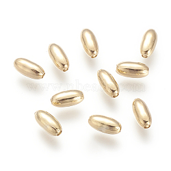 Brass Beads, Nickel Free, Real 18K Gold Plated, Rice, 8x4mm, Hole: 1.5~2mm(KK-T014-40G)