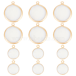 12Pcs 2 Styles Natural Freshwater Shell Pendants, with Brass Findings, Flat Round Charms, Golden, 16~23x13~20x4~5mm, Hole: 2mm, 6pcs/style(SHEL-BC0001-033)