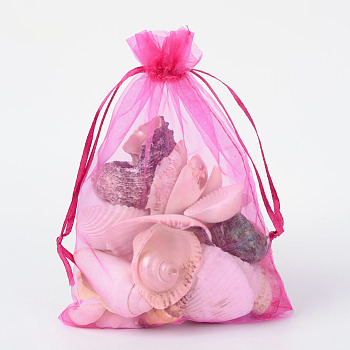 Organza Gift Bags with Drawstring, Jewelry Pouches, Wedding Party Christmas Favor Gift Bags, Medium Violet Red, 18x13cm