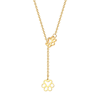 Stainless Steel Lariat Necklaces, Dog Paw Print, Real 18K Gold Plated, 27.56 inch(70cm)
