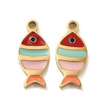 Ion Plating(IP) 304 Stainless Steel Enamel Charms, Colorful Fish Charm, Golden, 12x5.5x1.5mm, Hole: 1.2mm
