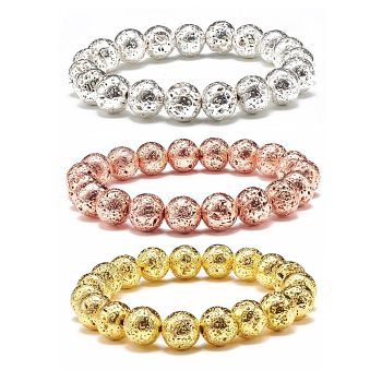 3Pcs 3 Colors Natural Lava Rock Stretch Bracelets Set, Anti Depression and Anxiety Relief Items Gifts for Girl Women, Mixed Color, Bead: 6.5mm, Inner Diameter: 2-1/8 inch(5.4cm)