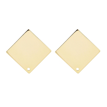 Brass Stud Earrings Findings, Real 18K Gold Plated, Rhombus, 21x20.5mm, Hole: 1.2mm, Pin: 12x0.8mm