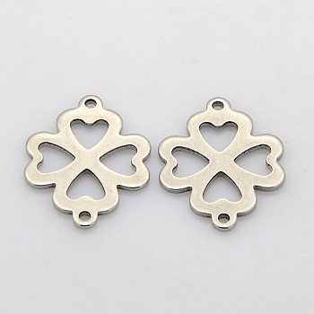 Filigree Clover 304 Stainless Steel Links connectors, Stainless Steel Color, 21x16x1mm, Hole: 1mm