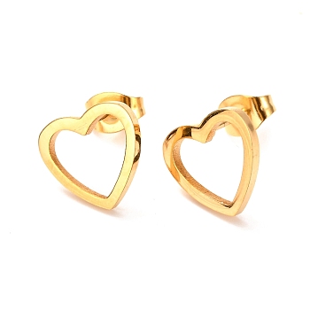 Ion Plating(IP) 304 Stainless Steel Stud Earrings, Heart, Golden, 11x11.5mm, Pin: 0.8mm
