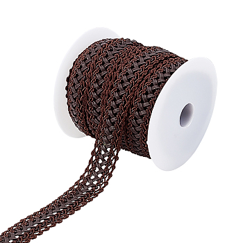 Elite 10 Yards PU Imitation Leather Ribbon, Centipede Shape, with 1pc Plastic Empty Spools, Coconut Brown, 3/4~1 inch(20~25mm)