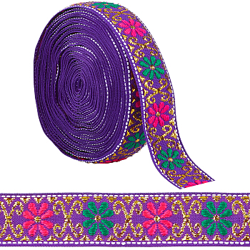 7M Flat Ethnic Style Polyester Ribbon, Jacquard Ribbon, Tyrolean Ribbon, Garment Accessories, Indigo, 7/8 inch(22mm), about 7.66 Yards(7m)/Roll