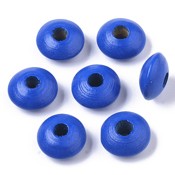 Dyed Natural Beech Wood Beads, Rondelle, Blue, 12x6mm, Hole: 3~4mm, about 1600pcs/500g