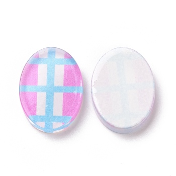 Transparent Acrylic Cabochons, for Earrings Accessories, Oval with Tartan Pattern, Violet, 18.7x13.8x3.3mm