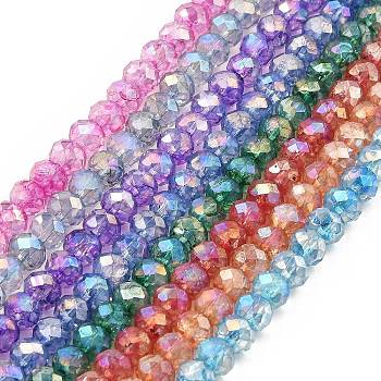 Spray Painted Imitation Jade Glass Beads Strands, AB Color Plated, Faceted, Round, Mixed Color, 6x5mm, Hole: 1.2mm, about 90pcs/strand, 17.72''(45cm)