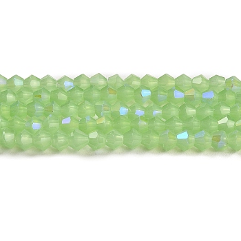 Imitation Jade Electroplate Glass Beads Strands, AB Color Plated, Faceted, Bicone, Green, 4x4mm, Hole: 0.8mm, about 82~85pcs/strand, 12.01~12.2 inch(30.5~31cm)