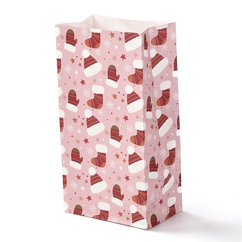 Christmas Theme Rectangle Paper Bags, No Handle, for Gift & Food Package, Christmas Sock Pattern, 12x7.5x23cm