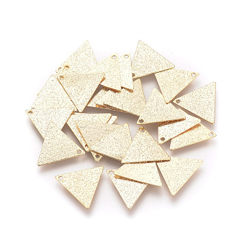 Brass Charms, Triangle, Textured, Nickel Free, Real 18K Gold Plated, 13x15x0.5mm, Hole: 1mm