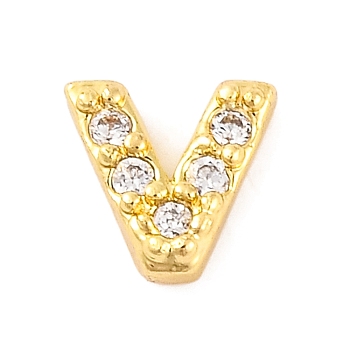 Rack Plating Brass Micro Pave Cubic Zirconia Cabochons, Cadmium Free & Lead Free, Long-Lasting Plated, Real 18K Gold Plated, Letter V, 5x5x2mm