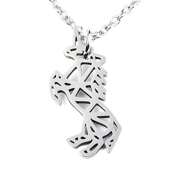 201 Stainless Steel Pendant Necklaces, with Cable Chains, Unicorn, Stainless Steel Color, 15.7 inch(40cm), 1.5mm, Unicorn: 21.5x10x1mm
