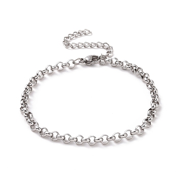 304 Stainless Steel Rolo Chain Bracelet for Men Women, Stainless Steel Color, 7 inch(17.7cm), Link: 4x1.5mm