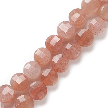 Natural Sunstone Graduated Beads Strands, Faceted, Flat Round, 6~6.5x3.5~4mm, Hole: 0.9mm, about 57pcs/strand, 15.55''(39.5cm)