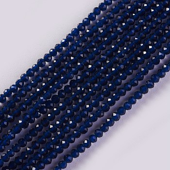 Glass Beads Strands, Faceted, Round, Marine Blue, 2x2mm, Hole: 0.4mm, about 193~197pcs/strand, 14.17 inch~15.51 inch(36~39.4cm)