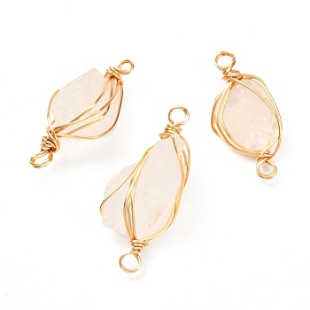 Natural Quartz Crystal Links Connectors, with Real 18K Gold Plated Eco-Friendly Copper Wire, Nuggets, 30~35x13.5~17x9~14mm, Hole: 2~3mm