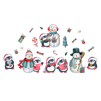 Christmas PVC Wall Stickers, Wall Decoration, Penguin, 800x390mm, 2pcs/set