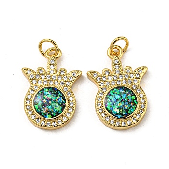 Brass Micro Pave Cubic Zirconia with Synthetic Opal Pendants, with Jump Ring, Real 18K Gold Plated, Pitaya, Pitaya, 20.5x14.5x3.5mm