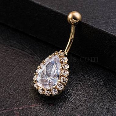 Piercing Jewelry Real 18K Gold Plated Brass Teardrop Cubic Zirconia Navel Ring Navel Ring Belly Rings(AJEW-EE0001-20A)-3