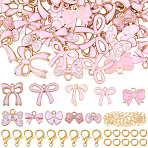 DIY Necklaces Making Kits, Including Bowknot Alloy Enamel Pendants, Iron Jump Rings, Brass Paperclip Chains, Zinc Alloy Lobster Claw Clasps, Pink, 11~26.5x12~26x1~4mm, Hole: 1.4~3mm(DIY-SC0033-07)