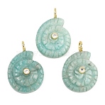 Natural Amazonite Pendants, Conch Charms with Brass Micro Pave Clear Cubic Zirconia Findings, 33~34x22~23.5x10.5mm, Hole: 4.5mm(G-H353-02G-08)