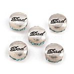 Father's Day Alloy Rhinestone European Beads, Flat Round & Word Dad, Large Hole Beads, Antique Silver, 11~12x7mm, Hole: 4mm(FIND-NH0001-20AS)