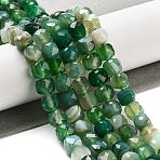 Natural Agate Dyed Beads Strands, Faceted, Cube, Dark Green, 7x8x7mm, Hole: 1mm, about 47~48pcs/strand, 13.35~13.46''(33.9~34.2cm)(G-H028-A08-03)