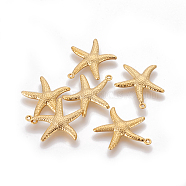 304 Stainless Steel Pendants, Starfish/Sea Stars, Real 18k Gold Plated, 22.2x20.6x2.5mm, Hole: 0.8mm(STAS-G191-07G)