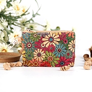 Cork Zipper Wallets with Snap Clasp, Makeup Bags, Fashion Multi-Function Clutch Bags, Flower, 11x7.5x0.5cm(PW-WG69285-02)