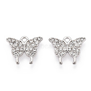 Alloy Charms, with Crystal Rhinestone, Cadmium Free & Nickel Free & Lead Free, Light Gold, Butterfly, Platinum, 12x15x2mm, Hole: 1.4mm(PALLOY-S132-318P)