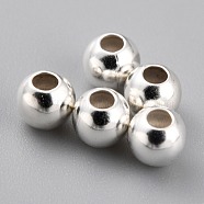 Brass Spacer Beads, Long-Lasting Plated, Round, 925 Sterling Silver Plated, 4x3.5mm, Hole: 1.6mm(KK-O133-010C-S)