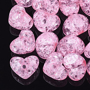 Transparent Crackle Acrylic Beads, Half Drilled Beads, Heart, Hot Pink, 14.5x18x13mm, Half Hole: 3.5mm(TACR-S148-04A)