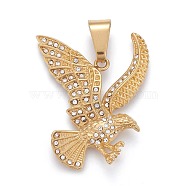 304 Stainless Steel Pendants, with Crystal Rhinestone, Eagle, Golden, 45x39x5mm, Hole: 6.5x11.5mm(STAS-I163-040G)