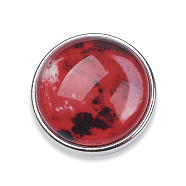 Brass Buttons, Jewelry Snap Buttons, with Luminous Glass Cabochon, Starry Sky Pattern, Flat Round, Platinum, Dark Red, 18x10mm, Knob: 5.5mm(GLAA-E396-C21)