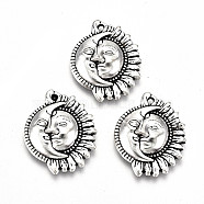 Tibetan Style Alloy Pendants, Lead Free & Cadmium Free, Half Sun with Moon, Antique Silver, 20x16x3.5mm, Hole: 1mm, about 318pcs/500g(TIBE-S323-045AS-RS)