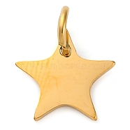 304 Stainless Steel Charms, Real 18K Gold Plated, Laser Cut, Star, 9.5x10x1mm, Hole: 3mm, 5pcs/set(STAS-Q331-01E)