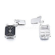 Brass Pave Clear Cubic Zirconia Box Clasps, with Black Enamel, Nickel Free, Rectangle, Platinum, 25mm, Rectangle: 14x10x5mm, Hole: 1.2mm(KK-N233-416P)