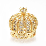 Brass Micro Pave Cubic Zirconia Beads, Crown, Golden, 14x13.5mm, Hole: 1mm(ZIRC-Q013-41G)